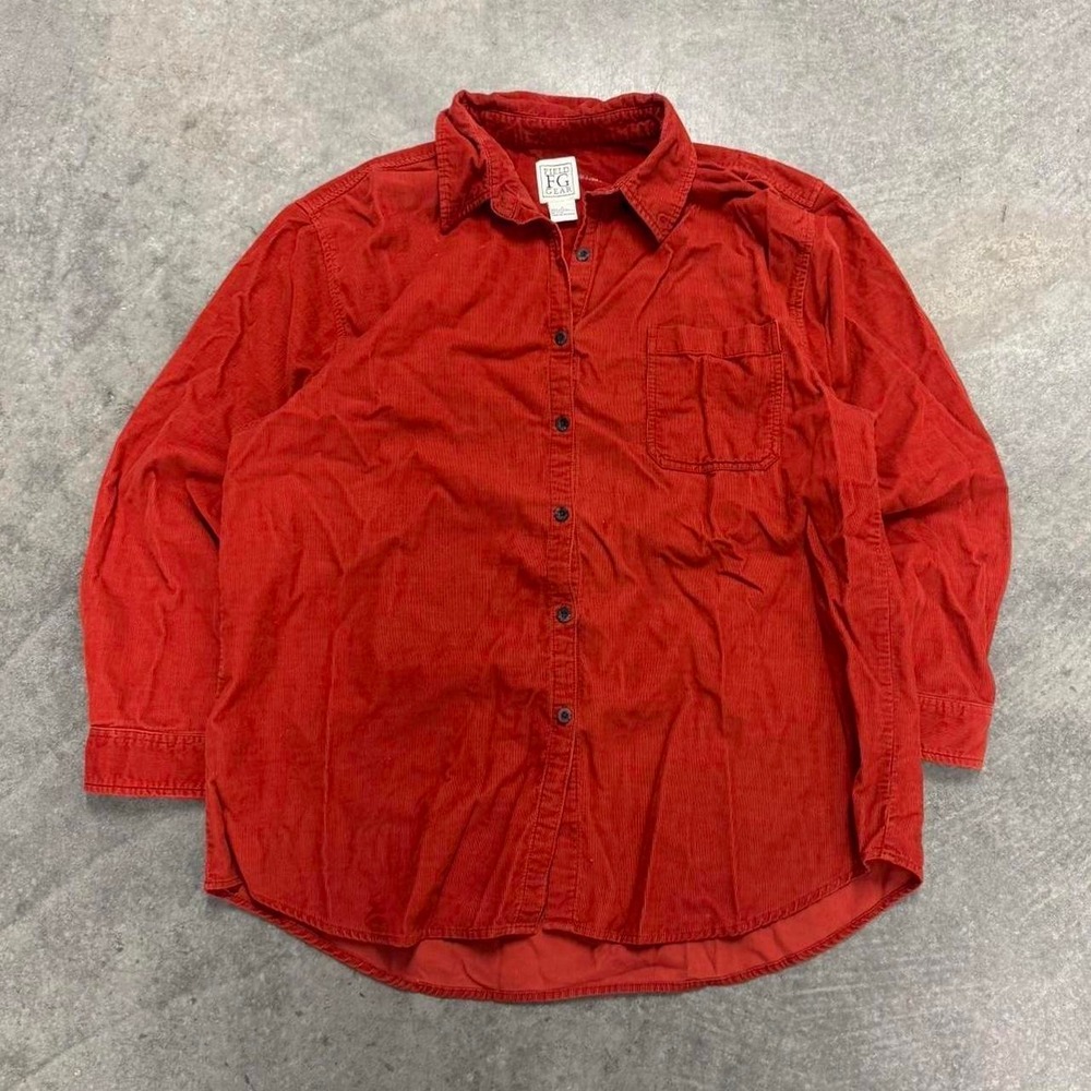 Women's Burgundy Corduroy Button Up Shirt Field & Gear Outdoor Distressed L